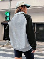 Letter Graphic Contrast Collar Raglan Sleeve Polo Neck Sweatshirt