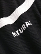 Letter Print Contrast Trim Tight Crop Tank Top With U-Neck For Women