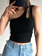 One Shoulder Hollow Out Slim Fit Top Summer