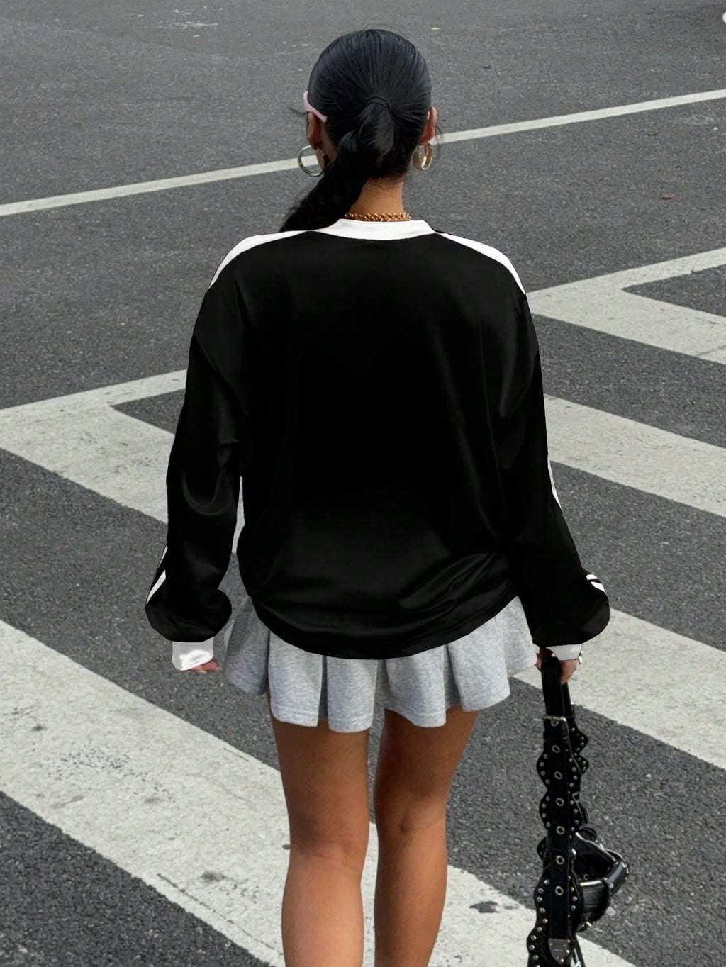 New Letter Print Colorblock Long Sleeve Casual T-Shirt