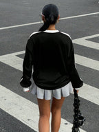 New Letter Print Colorblock Long Sleeve Casual T-Shirt