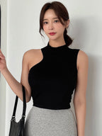 Asymmetrical Neck Ribbed Knit Tank Top