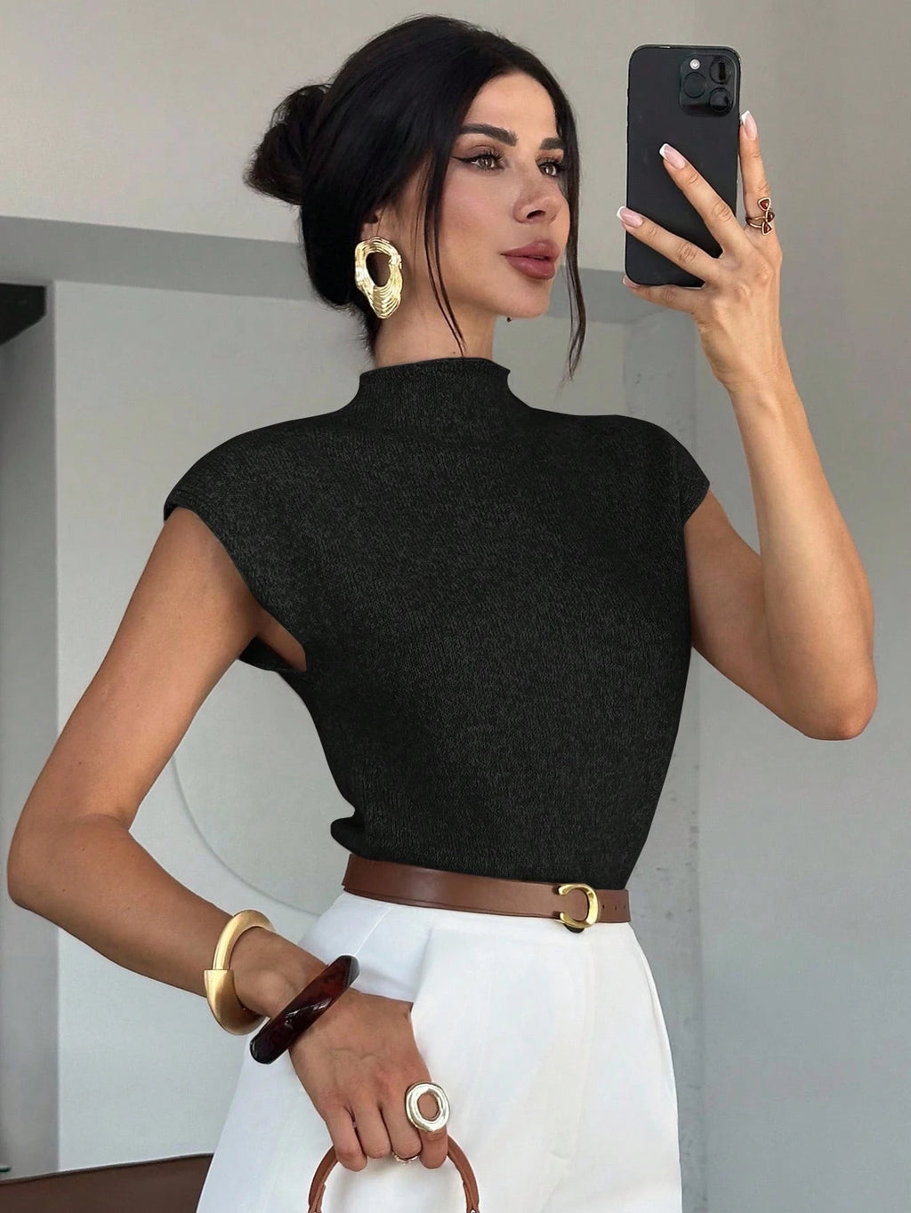 High Neck Loose Casual Versatile Sleeveless Knit Sweater