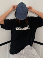 TOM AND JERRY X DAZY Women's Casual Loose Fit 3/4 Sleeve Letter Print Sport T-Shirt