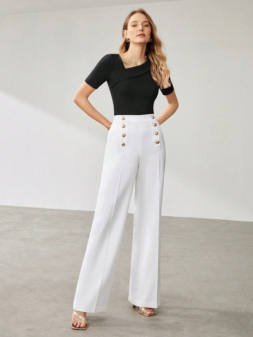 Solid Asymmetrical Neck Slim Fit Tee