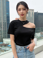 Cut Out Rib-knit Tee