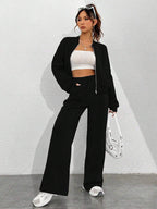 Street Style Camouflage Maple Leaf Print Zipper Sweatshirt & Pants Set