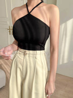 Solid Criss Cross Backless Halter Top