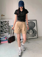 Collared Half-Zip Form-Fitting Short Sleeve T-Shirt