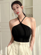 Solid Criss Cross Backless Halter Top