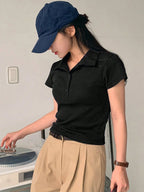 Collared Half-Zip Form-Fitting Short Sleeve T-Shirt