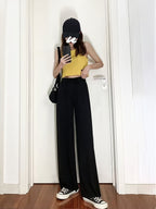 High-Waisted Wide-Leg Pants Straight Leg with Drawstring Waist