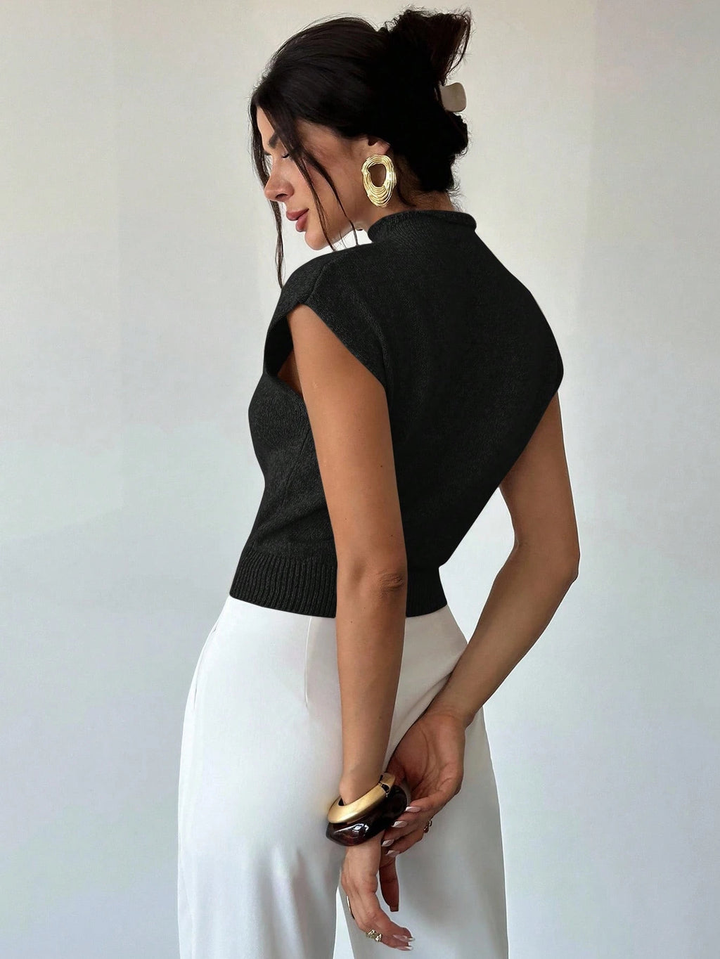 High Neck Loose Casual Versatile Sleeveless Knit Sweater