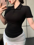 Slim Fit Casual Turndown Collar Short Sleeve T-Shirt