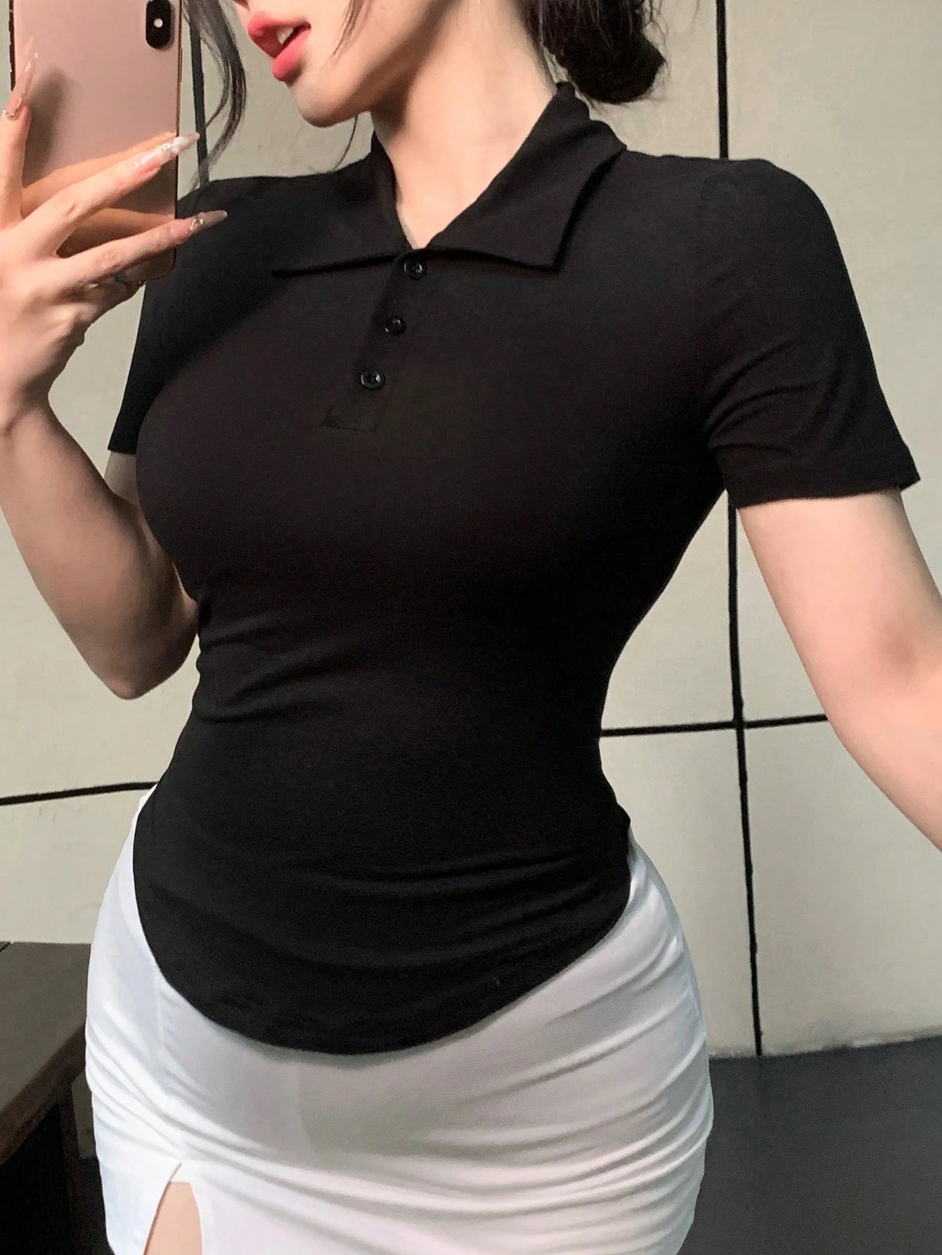 Slim Fit Casual Turndown Collar Short Sleeve T-Shirt