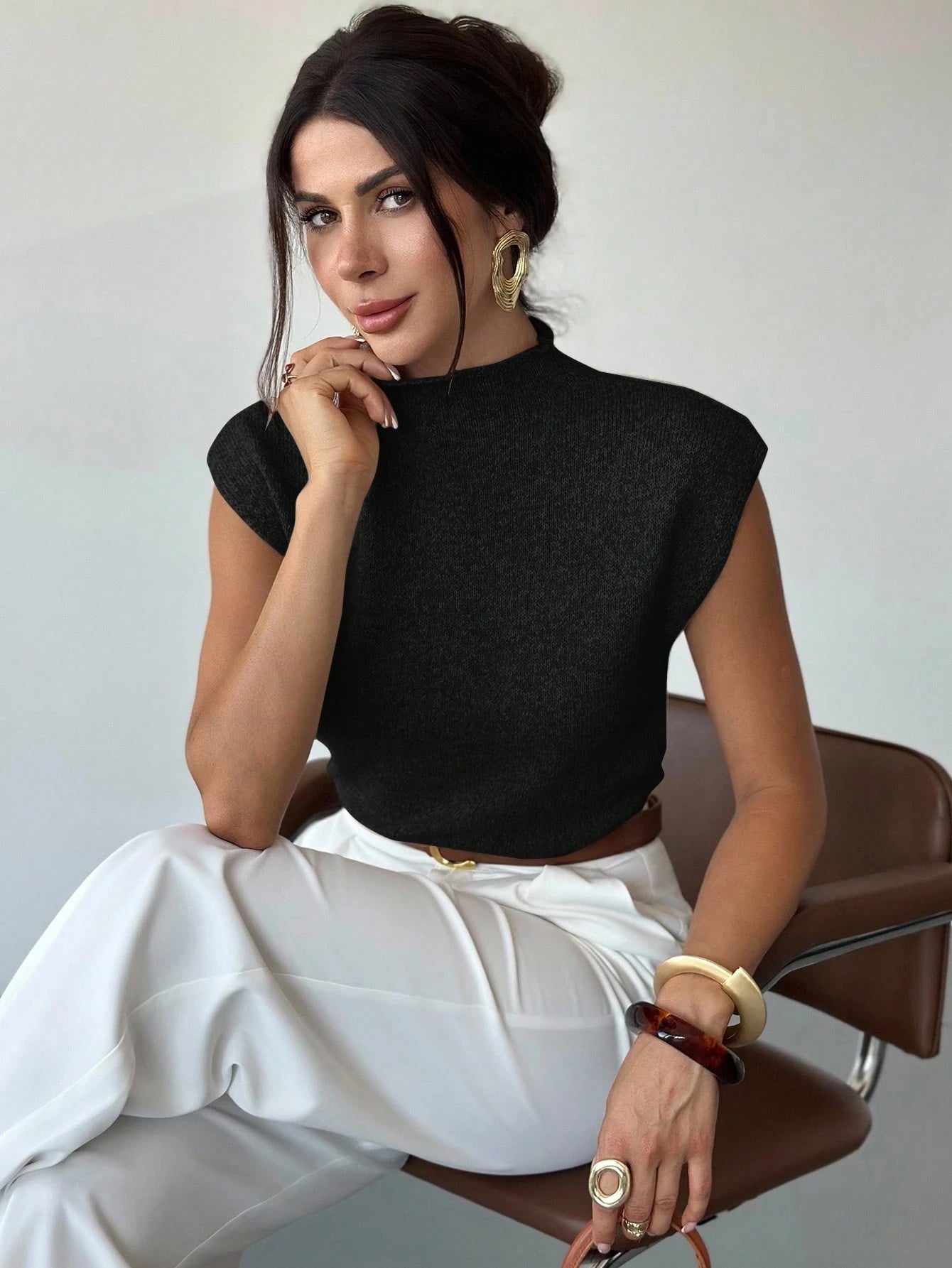 High Neck Loose Casual Versatile Sleeveless Knit Sweater