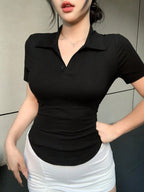 Slim Fit Casual Turndown Collar Short Sleeve T-Shirt