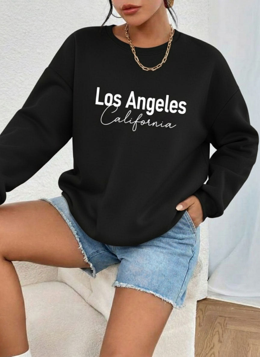 Letter Graphic Thermal Sweatshirt with Letter Print LOS ANGLELES Slimming Long-Sleeve Top