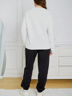 Two-Piece Fashion Warm Plus Fleece Round Neck Sweatshirt + Sports Sweatpants Simple Letter Print