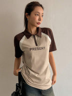 Printed Color Block Short Sleeve T-Shirt Summer, Crop Tops Women