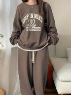 Casual Letter Printed Crew Neck Raglan Sleeve Sweatshirt And Sweatpants Set