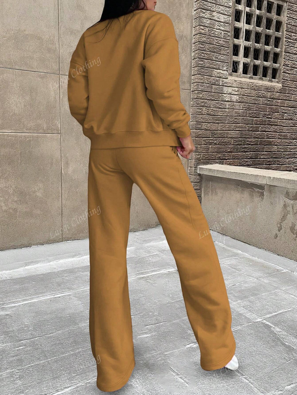 Solid Color Minimalist Hoodie Jacket Top And Straight Leg Pants, Fashion Outfit