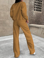 Solid Color Minimalist Hoodie Jacket Top And Straight Leg Pants, Fashion Outfit