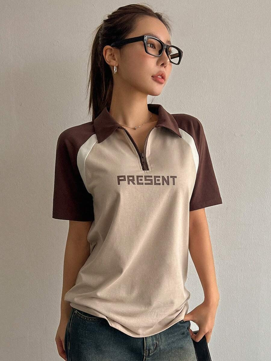 Printed Color Block Short Sleeve T-Shirt Summer, Crop Tops Women