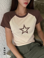 Star Print Raglan Sleeve Crop Tee