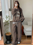 Casual Letter Printed Crew Neck Raglan Sleeve Sweatshirt And Sweatpants Set