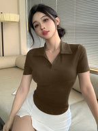 Slim Fit Casual Turndown Collar Short Sleeve T-Shirt