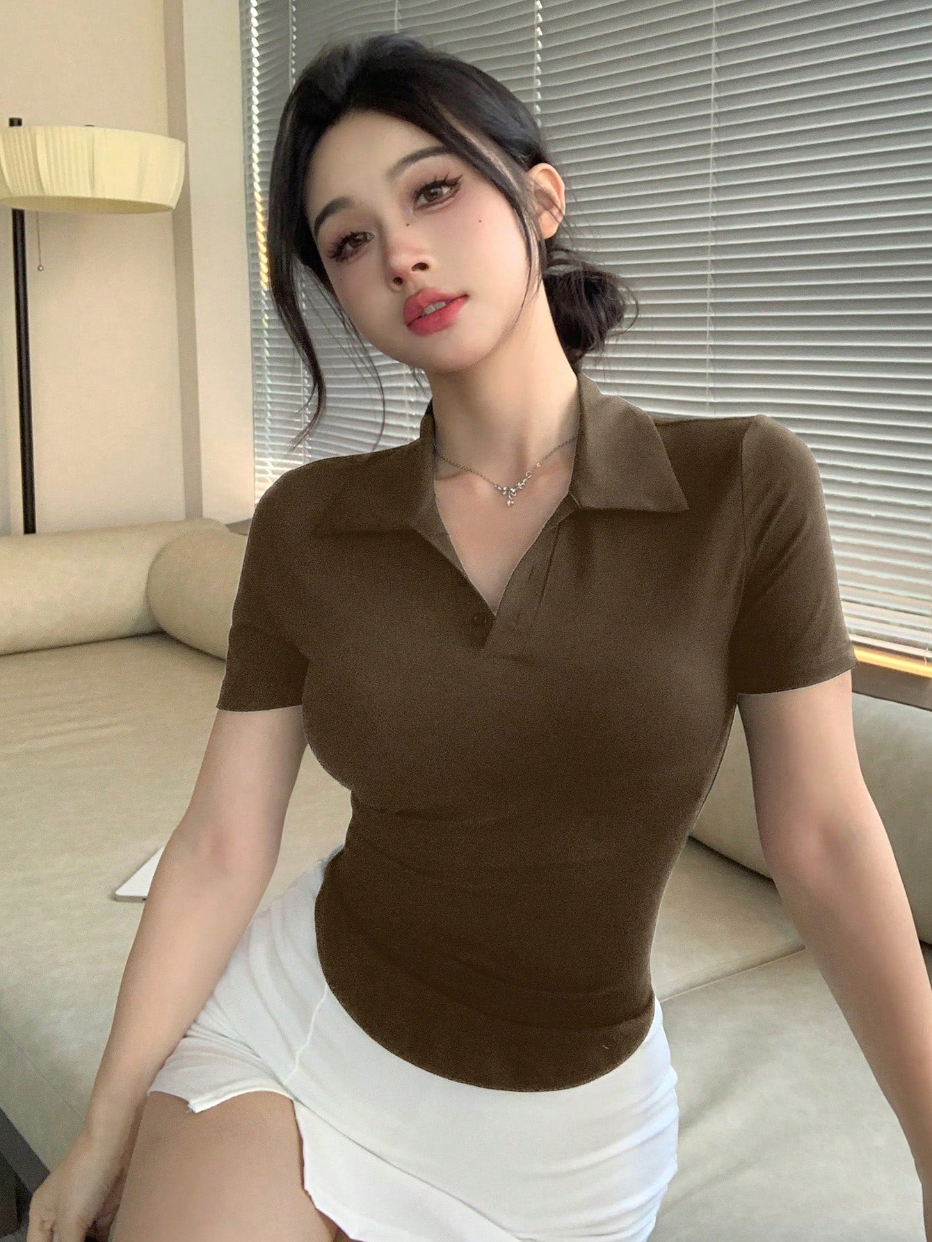 Slim Fit Casual Turndown Collar Short Sleeve T-Shirt