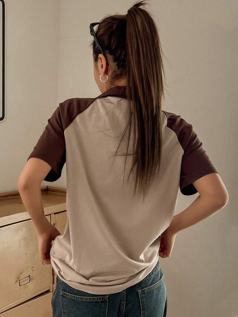 Printed Color Block Short Sleeve T-Shirt Summer, Crop Tops Women