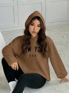 2pcs/Set Women Letter Embroidery Hoodie Sweatshirt And Leggings Outfit