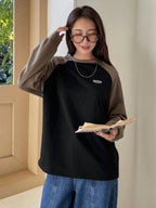 Letter Patched Colorblock Raglan Sleeve Tee