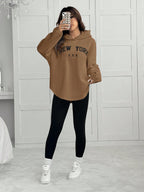 2pcs/Set Women Letter Embroidery Hoodie Sweatshirt And Leggings Outfit