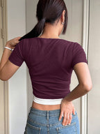Color Block Fake Two Pieces Slim Fit Short Sleeve T-Shirt