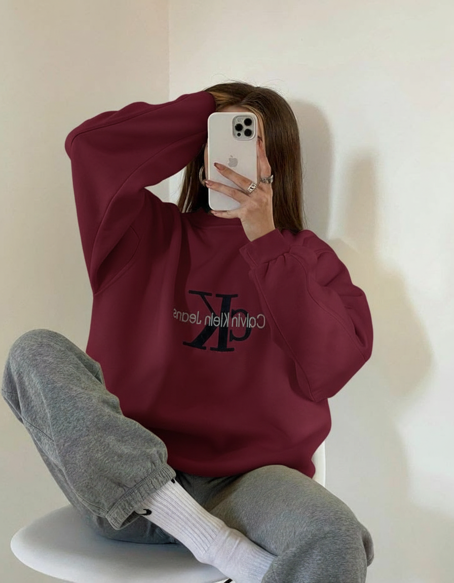 Letter Graphic Thermal Sweatshirt with Letter Print Calvin Klein Jeans Slimming Long-Sleeve Top