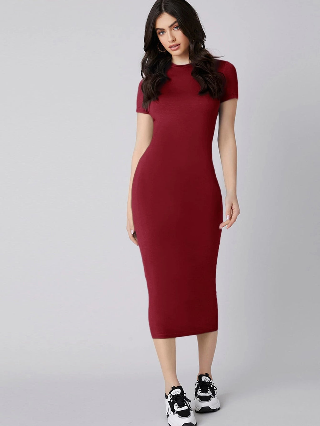 Solid Mock Neck Bodycon Dress