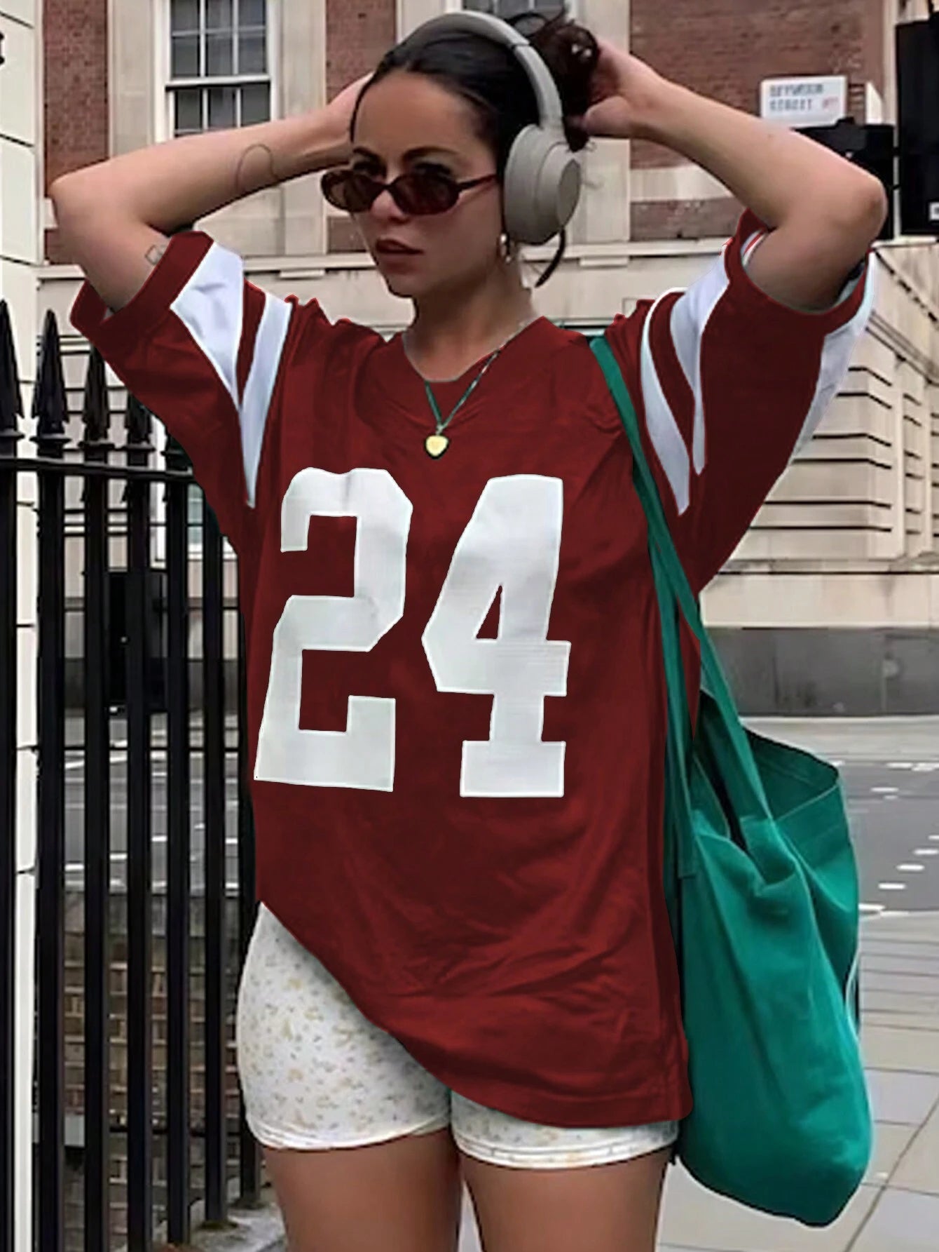 Number Print Patchwork Short Sleeve T-Shirt Graphic Tees Women Tops