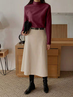 Stand Collar Solid Color T-Shirt Long Sleeve Women Tops