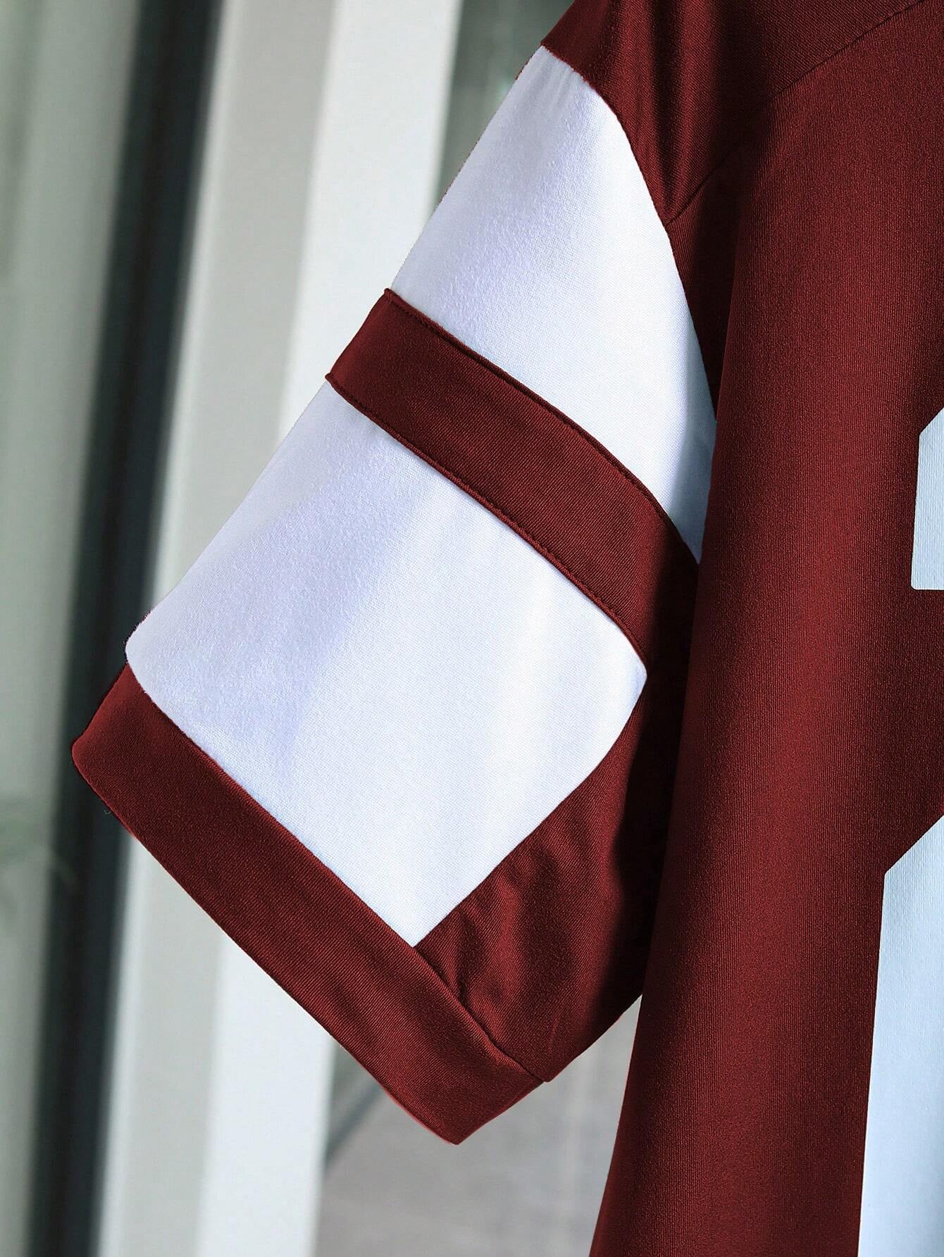 Number Print Patchwork Short Sleeve T-Shirt Graphic Tees Women Tops