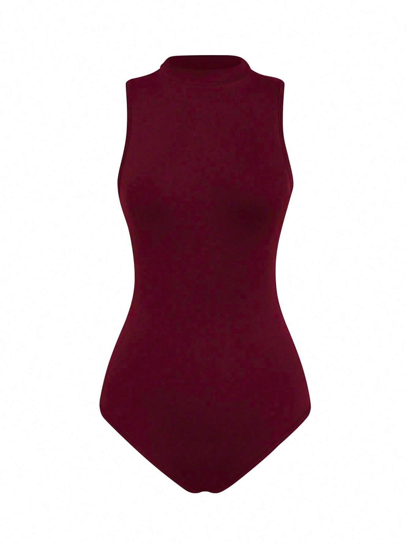 Casual Solid Color Stand Collar Bodysuit