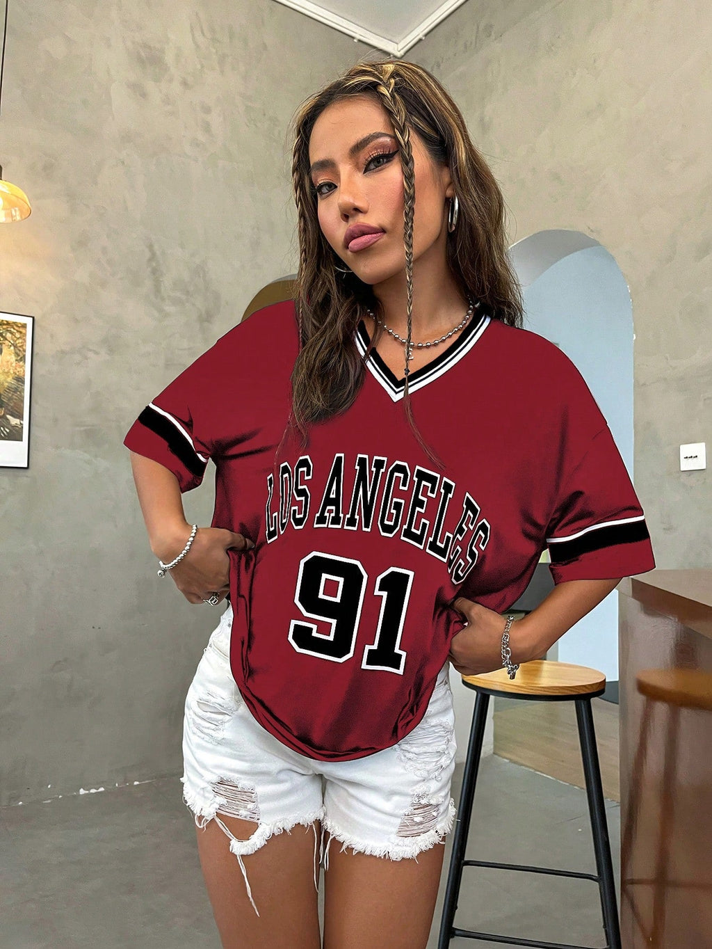 Loose-Fit V-Neck Drop-Shoulder T-Shirt