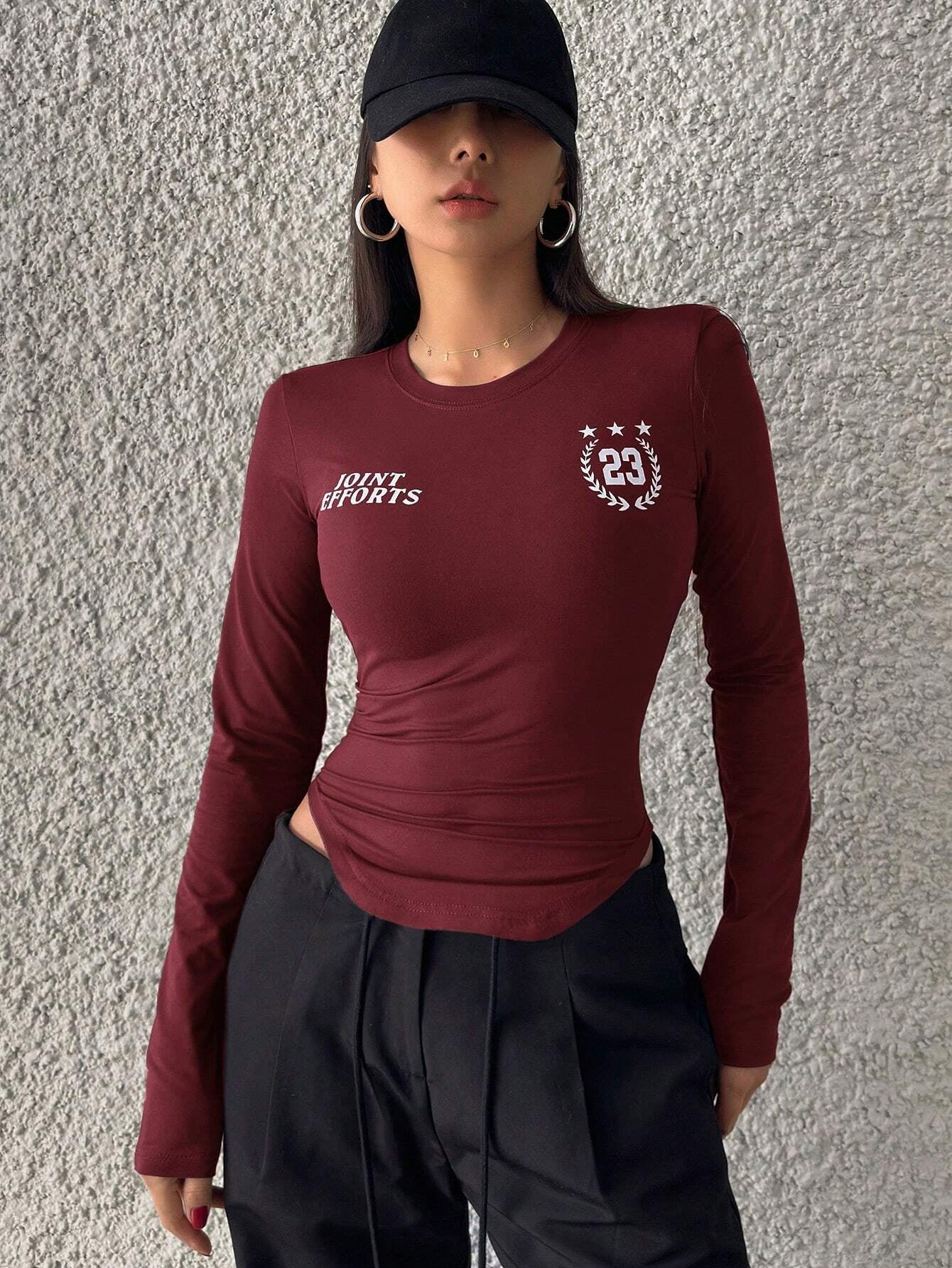 Campus Back To School Sports Jersey Short Sleeve Graphic Curved Hem T-Shirt Jersey