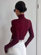 Basic Solid High Neck Long Sleeve Knit Sweater