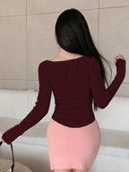 Solid Button Front Curved Hem