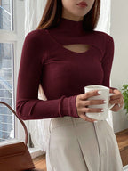 Stand Collar Long Sleeve Hollow Pullover Tops