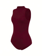 Casual Solid Color Stand Collar Bodysuit