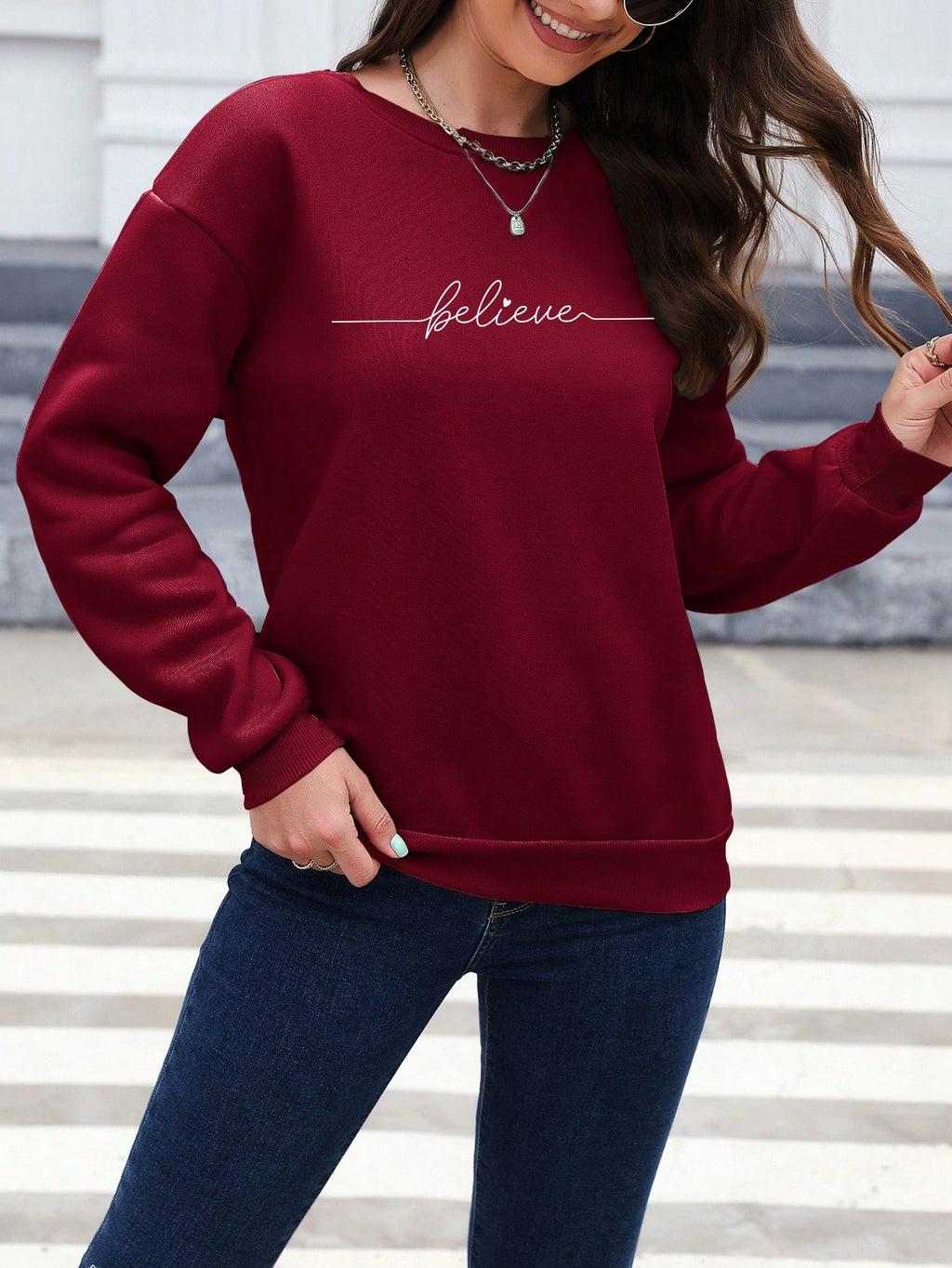 Letter Graphic Drop Shoulder Sweatshirt, Long Sleeve Tops Graduation